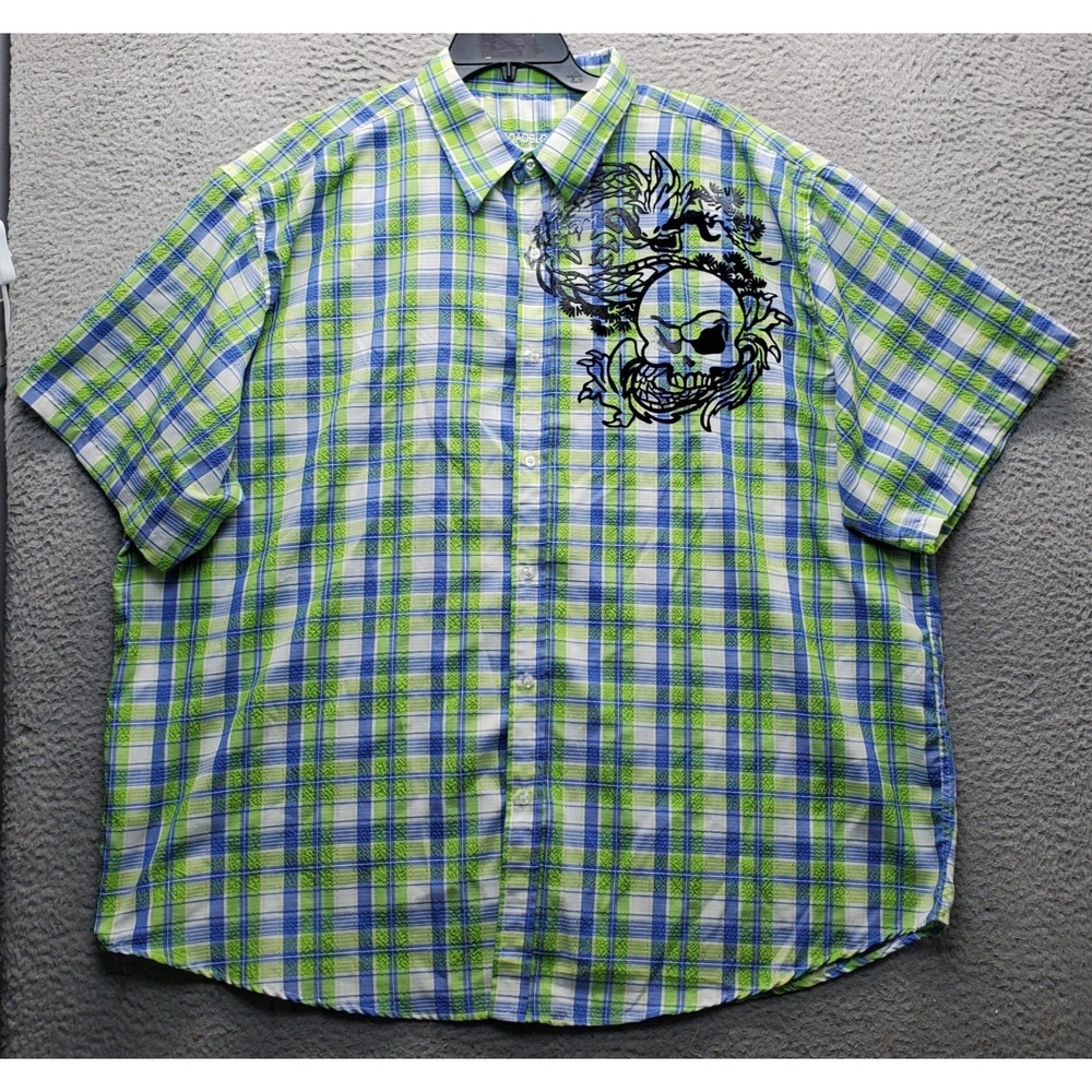 Roadblock Jeans Shirt Men 4X Multi Plaid Graphic Skull Distressed Y2k Streetwear